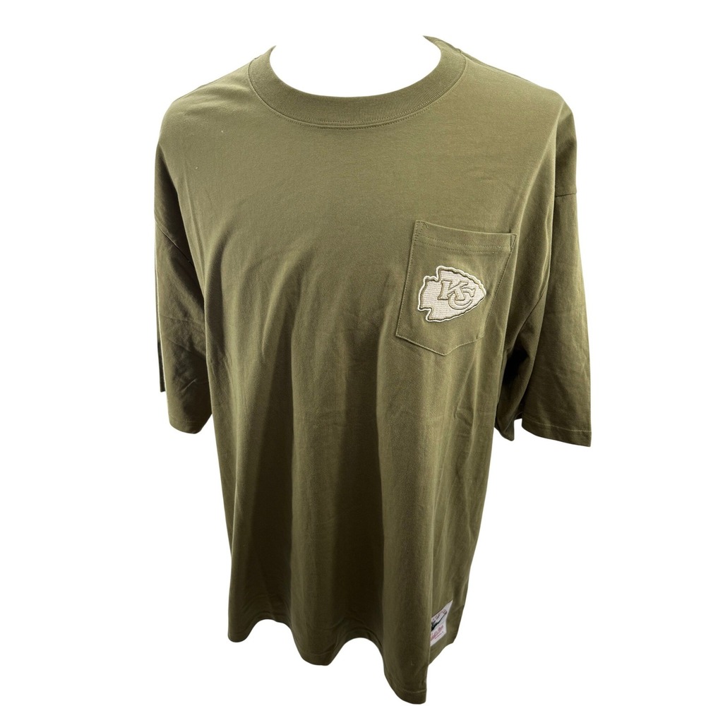 Mitchell & Ness Kansas City Chiefs‎ Stitched Pocket Tee Shirt Olive Mens 2XL NEW